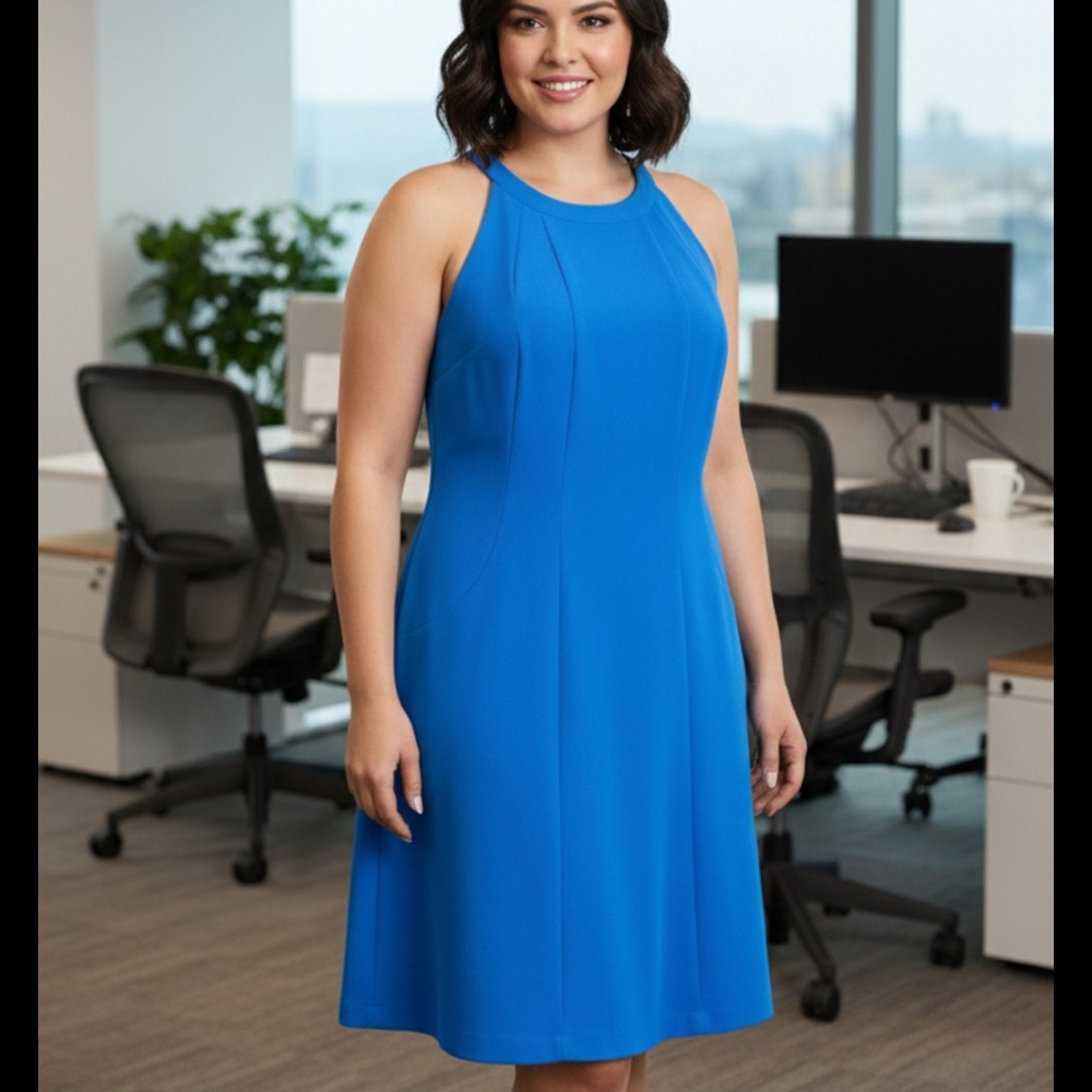 Marc New York Dress Halter A Line Retro Cottage Romantic Blue 10 Office Siren